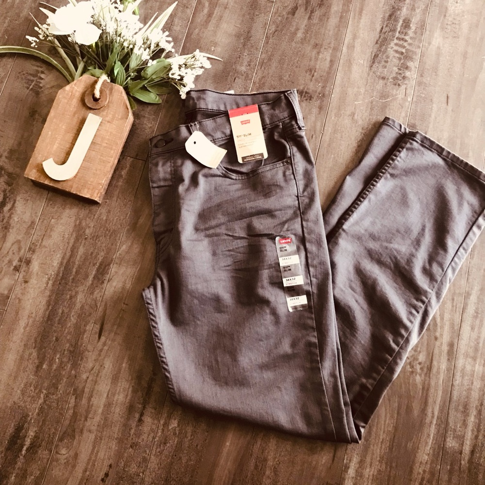 NWT Mens Gray Levi’s 511 Slim Stretch Jeans W36 L32
